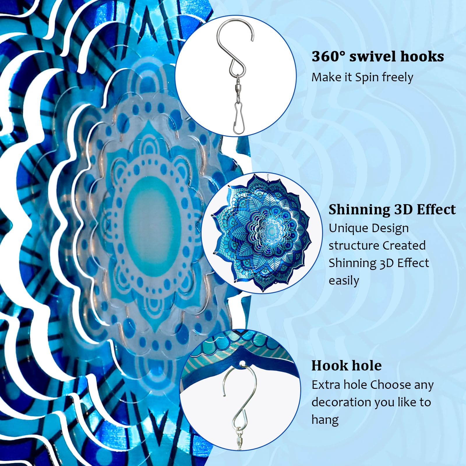 Amazon.com: Goolyrusim Wind Spinner Mandala Rich Blue 12inch 3D